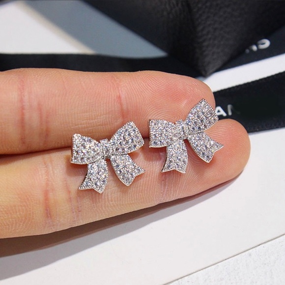 Any 4/$25! Micro Pave Bow Stud Earrings - Picture 4 of 6